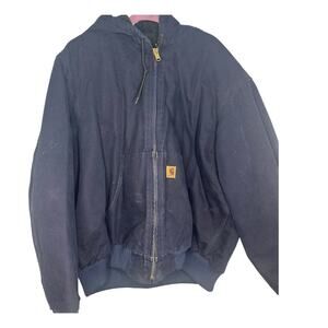 Carhartt Canvas Full Zip Fleece Lined Jacket Size 2XL Hooded Blue Work Coat